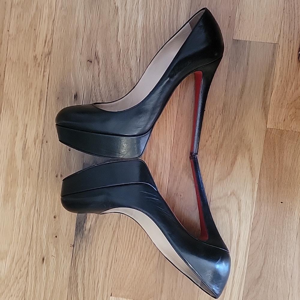 INC CHRISTIAN LOUBOUTIN ⚫️ kid  leather "Bianca" 140 black  sz 36.5, +box - Picture 10 of 12